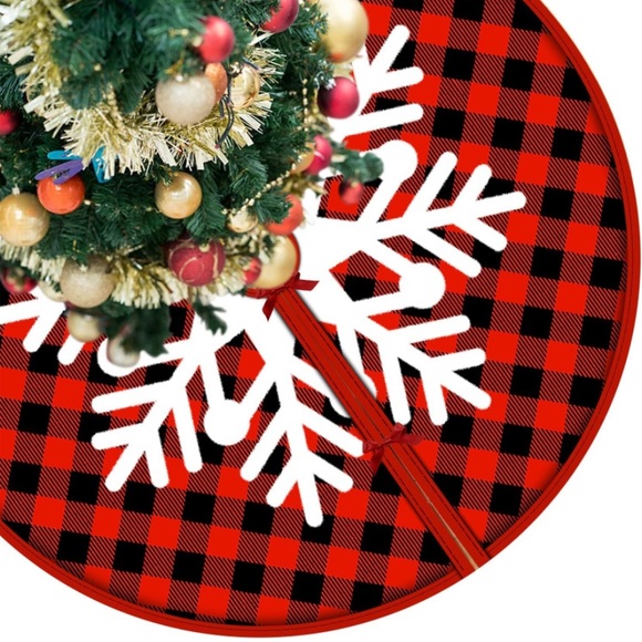 Other - Christmas Tree Skirt Red And Black Buffalo With Snowflake 37inch